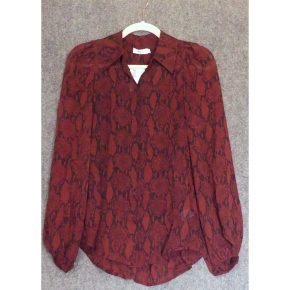 A.L.C Womens 2 Blouse Silk Laura Snake Shirt Sheer V-neck Long Sleeve Red $375